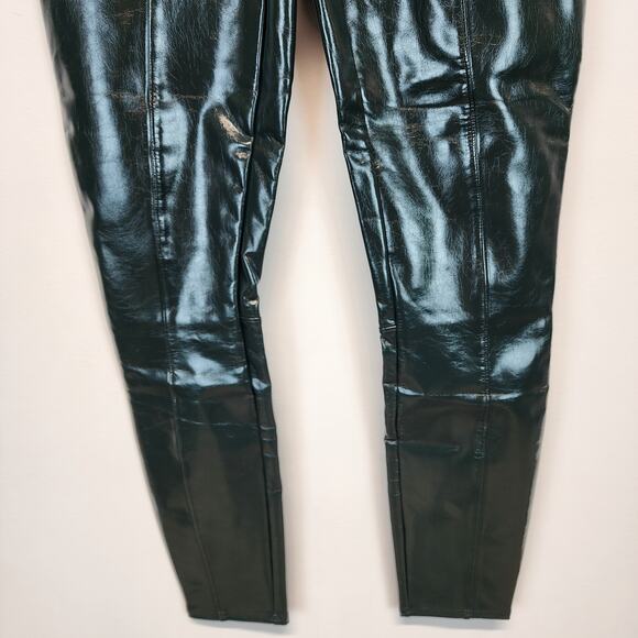 Spanx Faux Patent Leather Liquid Gloss Leggings Size M Deep Green Moto 20301R - Picture 6 of 15